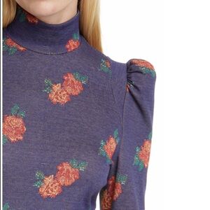 Smythe Blue Cowl Neck Sweater with Floral Print